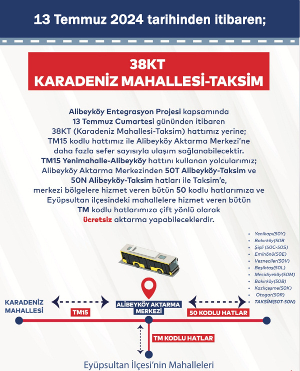 38KT Fevzi Çakmak Küçükköy Taksim Otobüs Saatleri